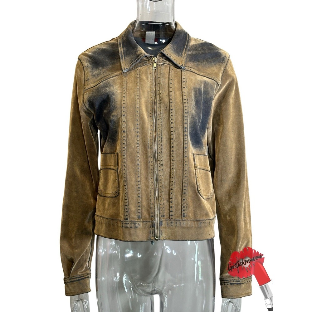 Vintage Y2K Denim‎ Jacket Women Large Tan Blue Ombré Faded Indie Bratz Identity - Picture 2 of 15